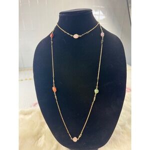 Gold Tone‎ vtg Multi Color Gemstone Long Layering Necklace Women's Fashion